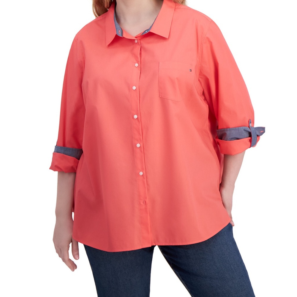 Tommy Hilfiger Vibrant Red Shirt with Navy Accent Size 3X